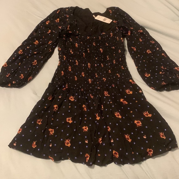 NWT Free People Black combo floral print two Faces Mini Dress - Picture 8 of 9